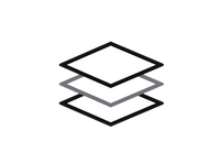 Icon of three stacked transparent layers, representing a concept of layers or depth, with a black and gray outline.