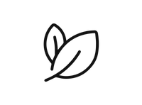 Simple black leaf icon on a white background, symbolizing nature or eco-friendliness.