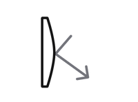 Lens diagram with a concave lens and rays diverging, depicted in black and gray on a white background.