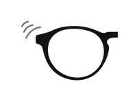 Minimalist black glasses frame with wavy lines on left, resembling a wink; symbolizes Luxreaders brand.