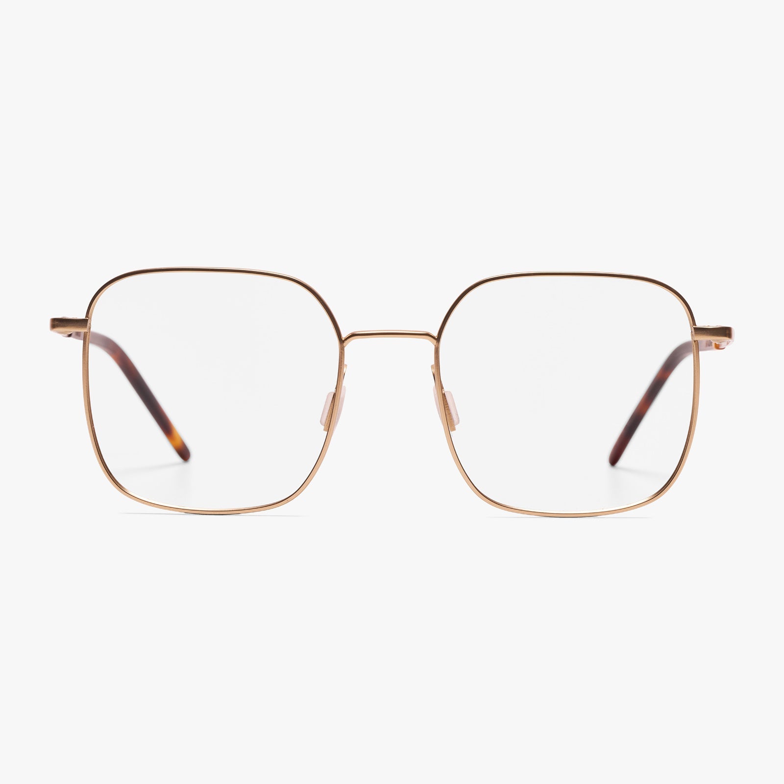 Båstad Gold square reading glasses with gold metal frames and tortoiseshell temples