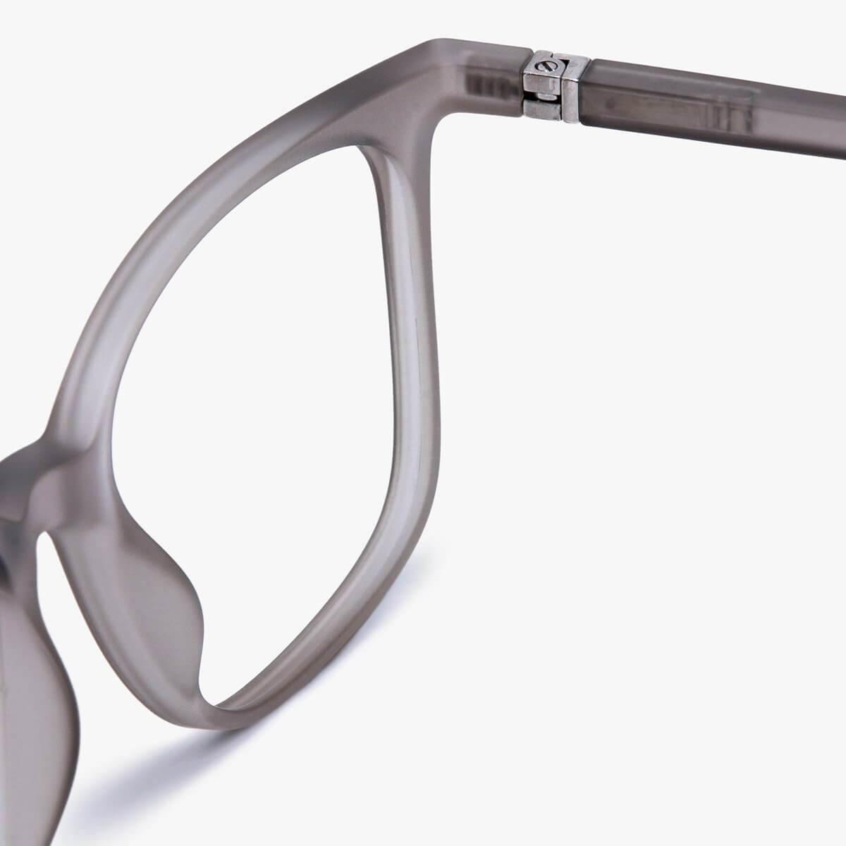 Fyn Grey matte frame glasses with sleek design and metal hinge