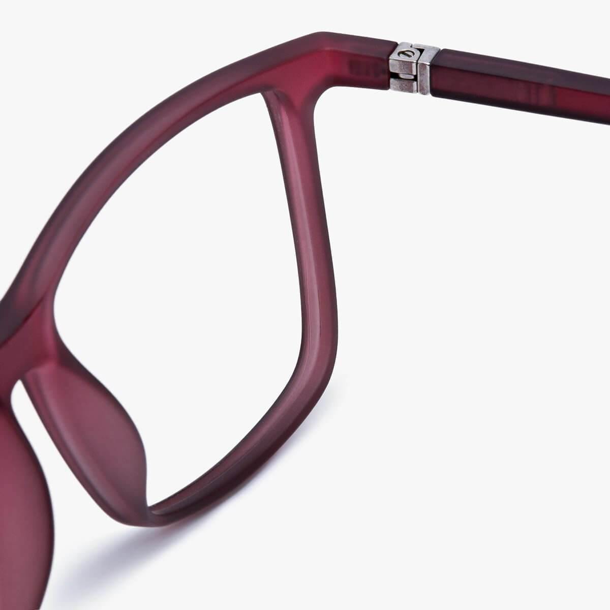 Matte red reading glasses frame with a sleek design