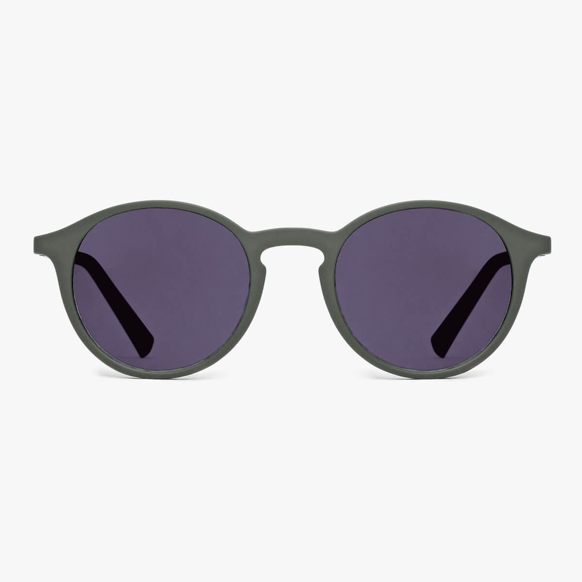 Læsø Dark Army round sunglasses with dark lenses and green frame
