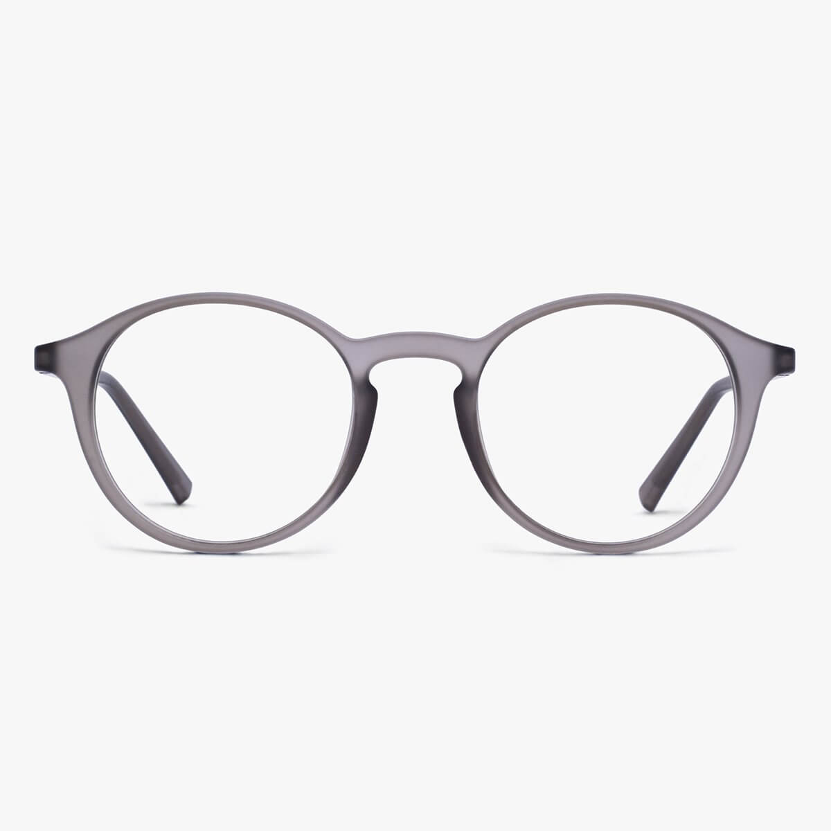 Round grey reading glasses with matte finish