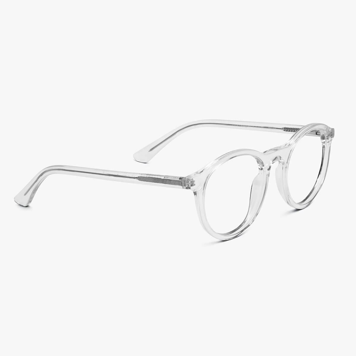 Round crystal white reading glasses with clear frames