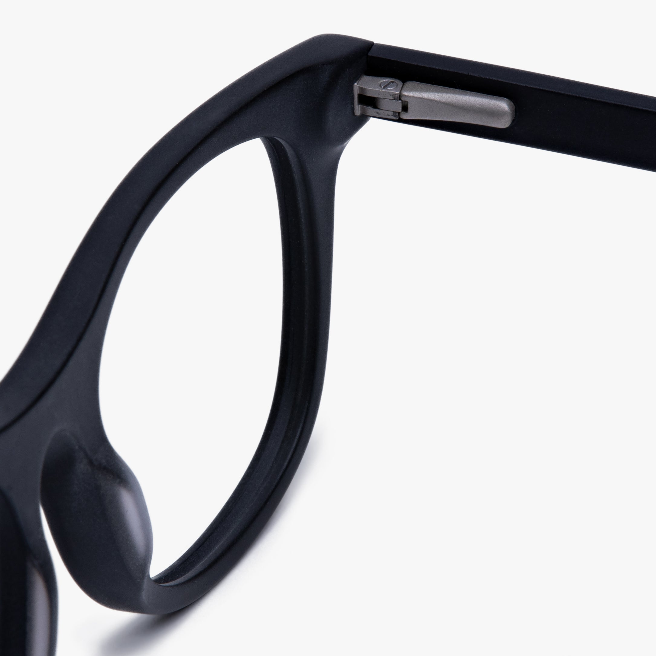 Close-up of Malmö Black eyeglasses with matte black frame