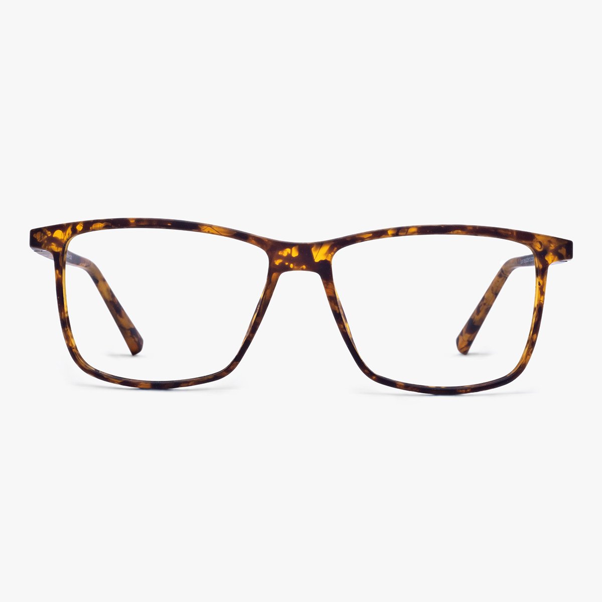 Men's tortoiseshell frame glasses with a classic rectangular style