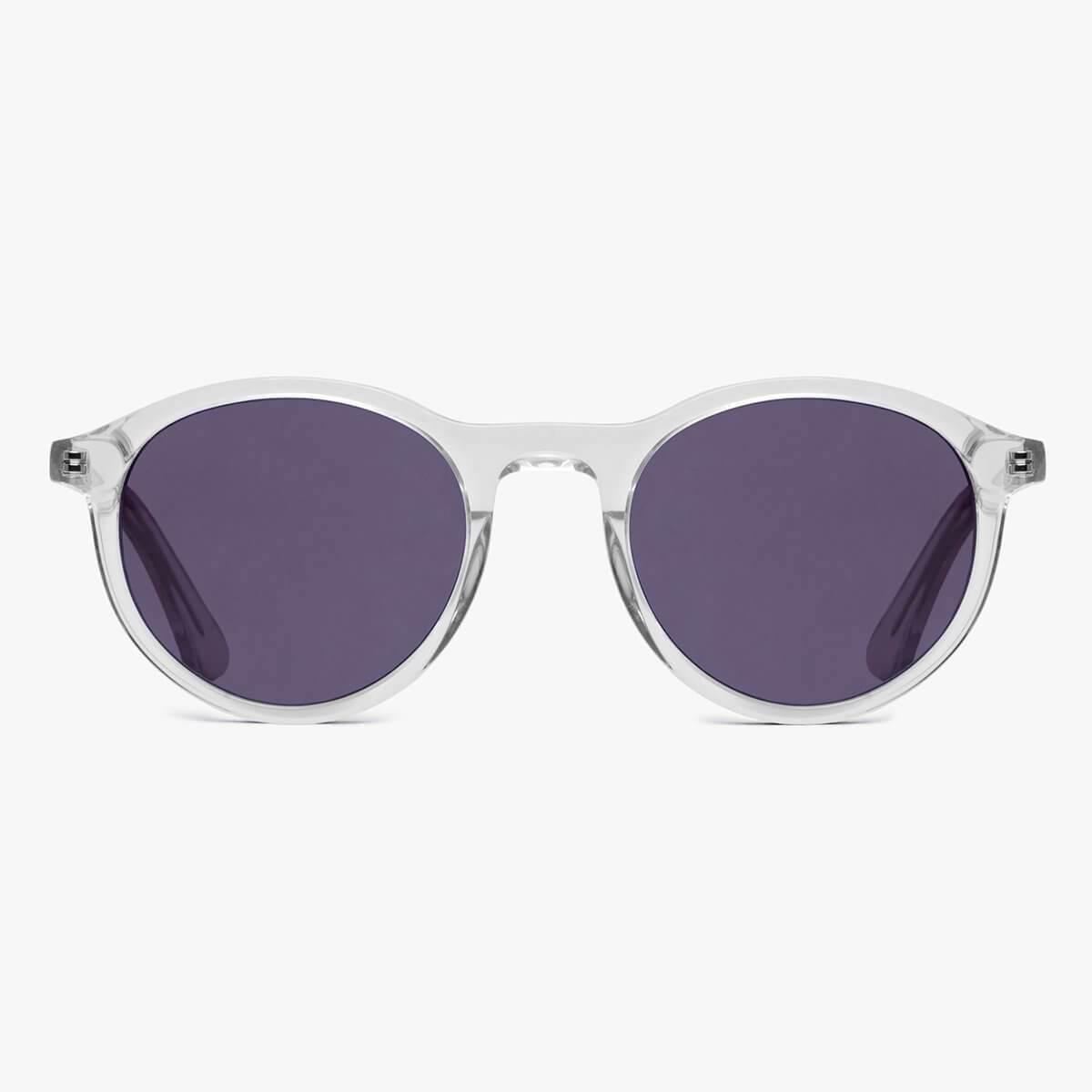 Men's Løkken Crystal White transparent round glasses with dark lenses