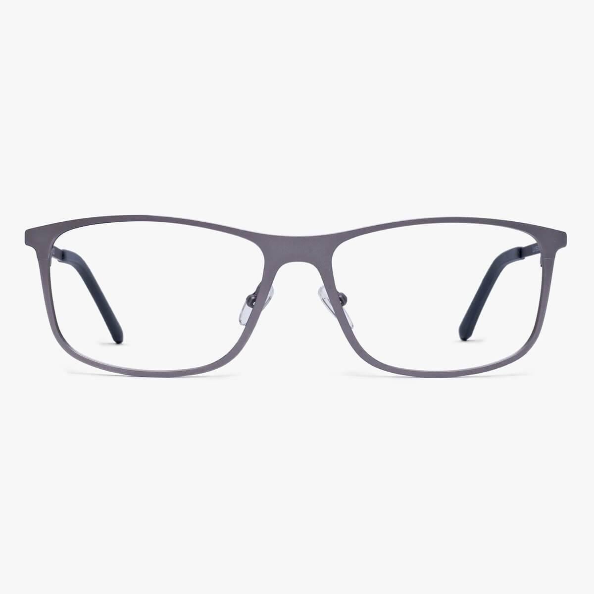 Men's grey rectangular glasses with sleek metal frame