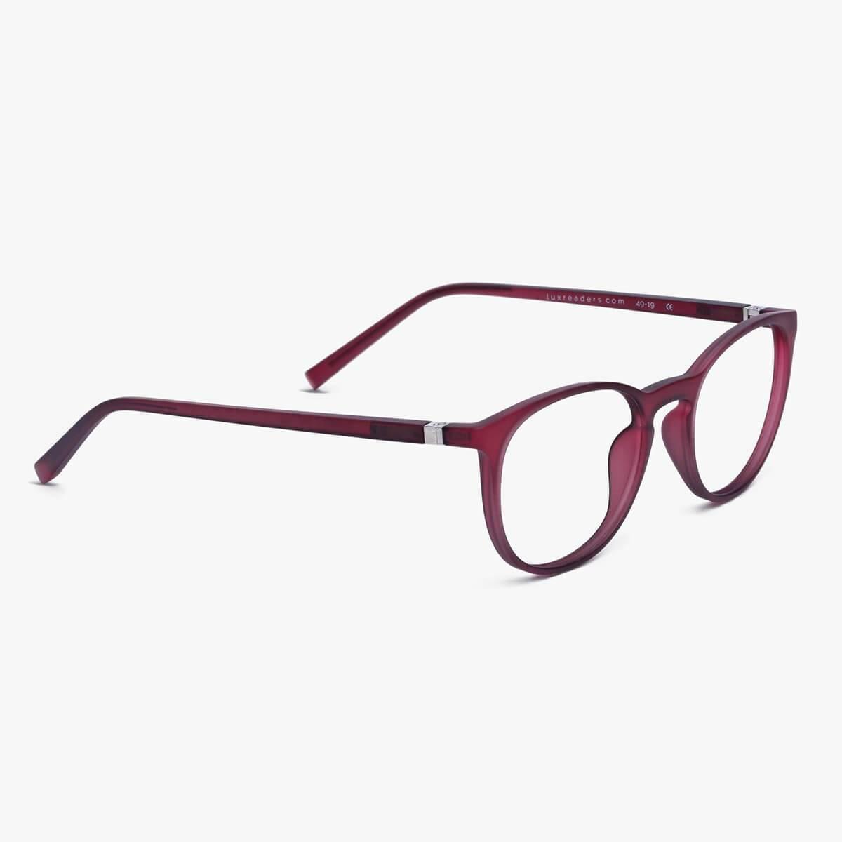 Men's red reading glasses with round frames by Luxreaders