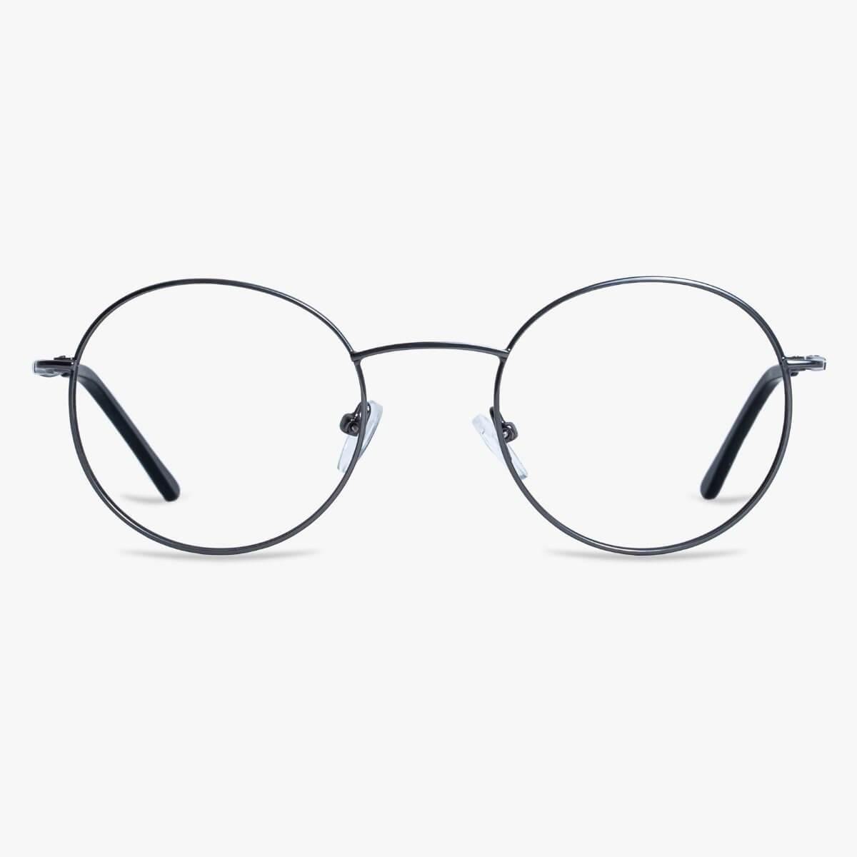 Round black metal glasses with thin temples