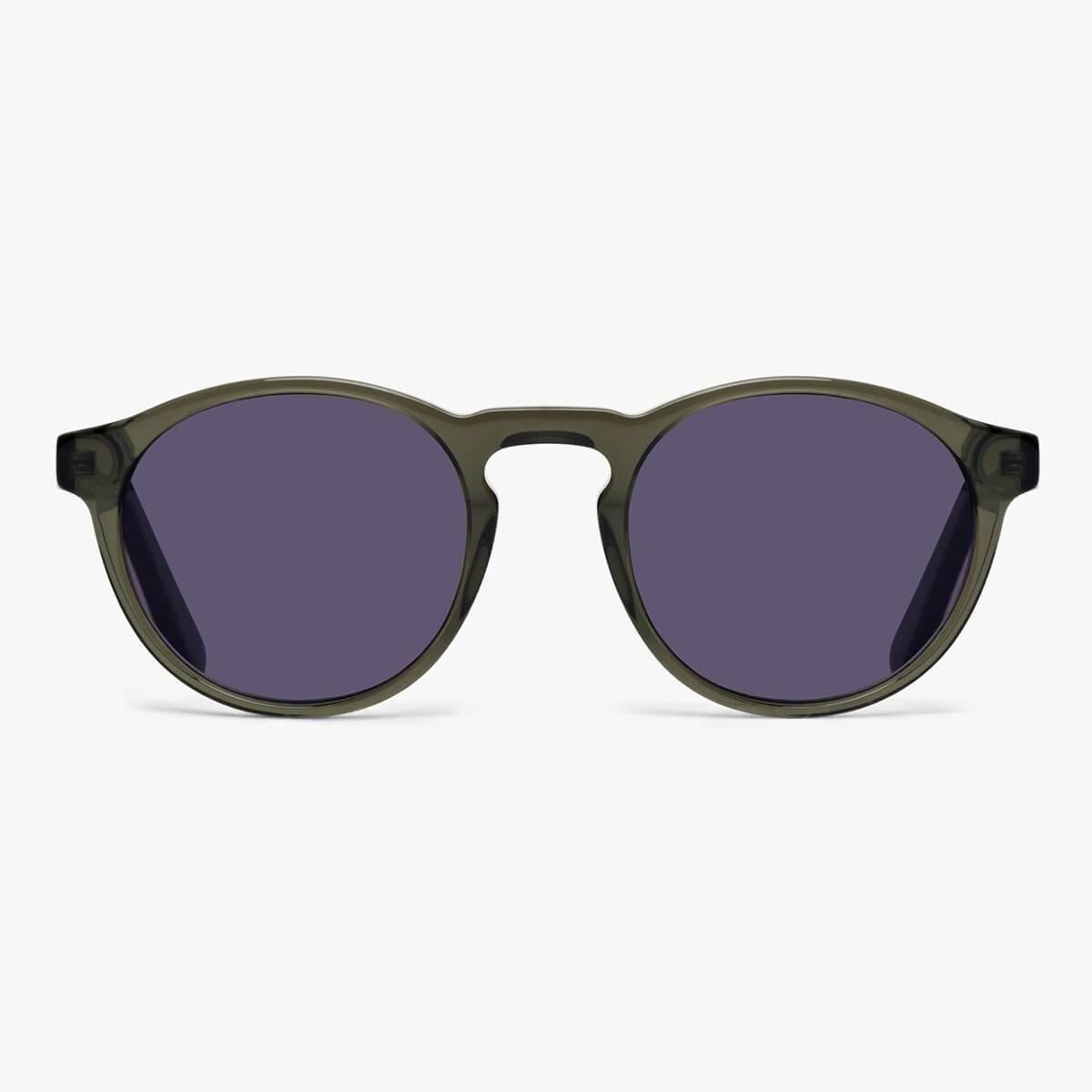 Men's Trondheim Shiny Olive round sunglasses with dark lenses