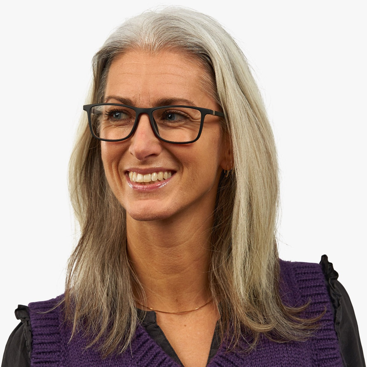 Person wearing Skagen Black glasses
