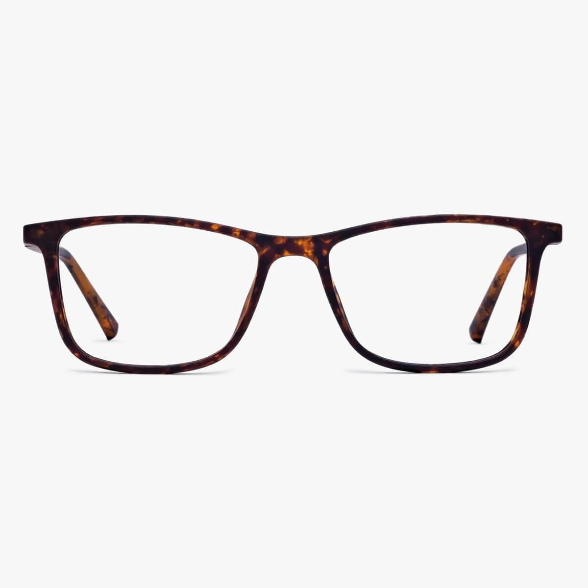 Tortoise rectangular eyeglasses with a sleek design