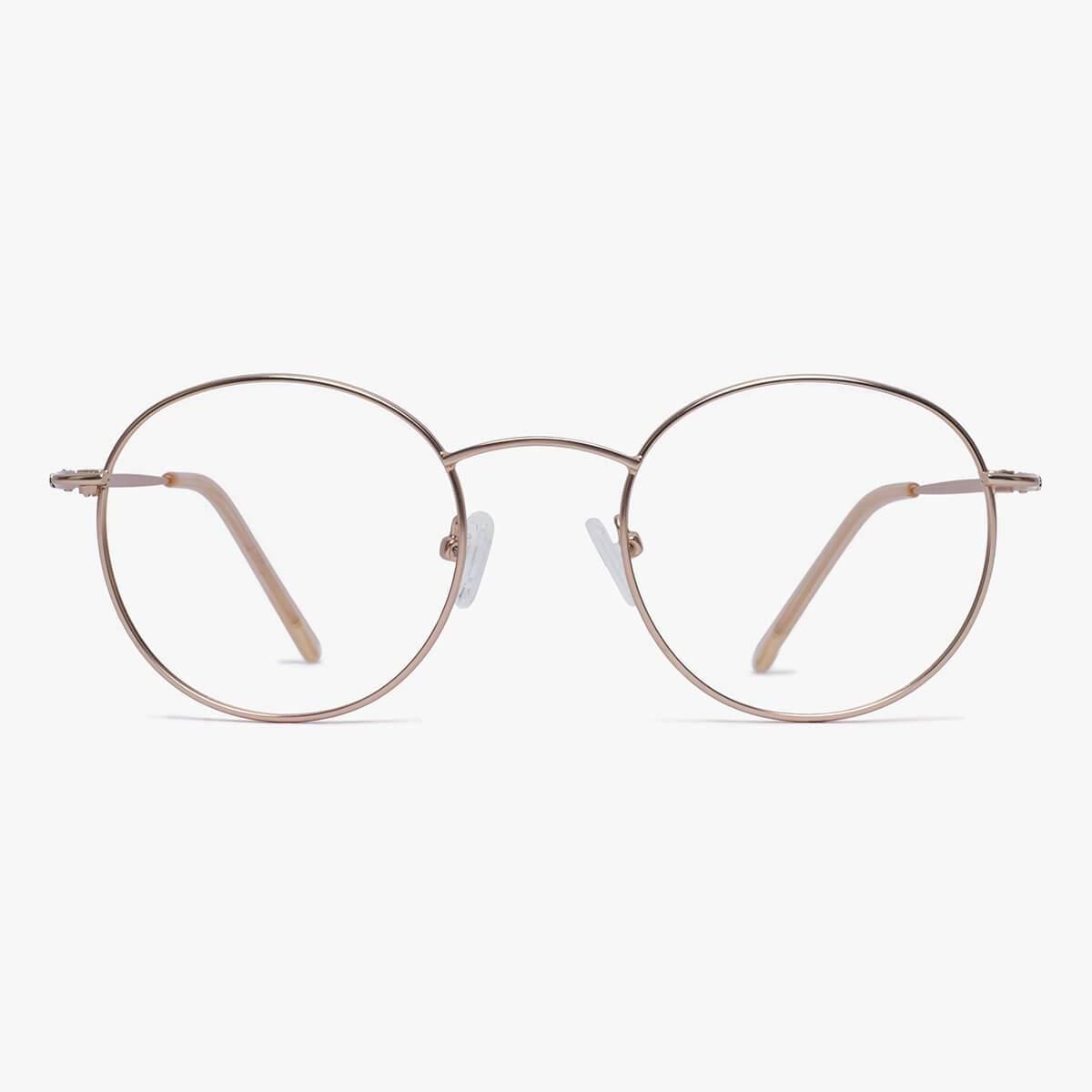 Round gold reading glasses with slim temples