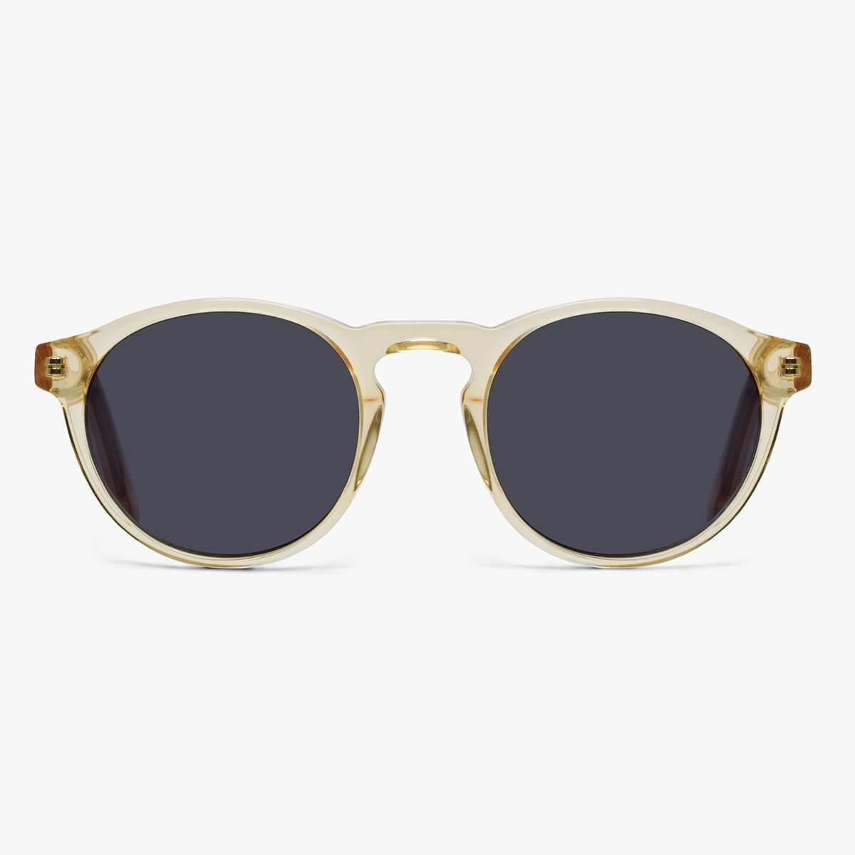 Round crystal lemon sunglasses with dark lenses