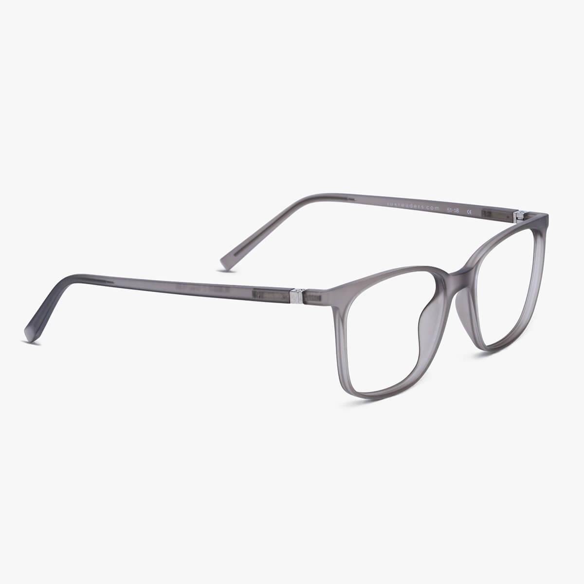 Women's Fyn Grey rectangular glasses with a matte grey frame